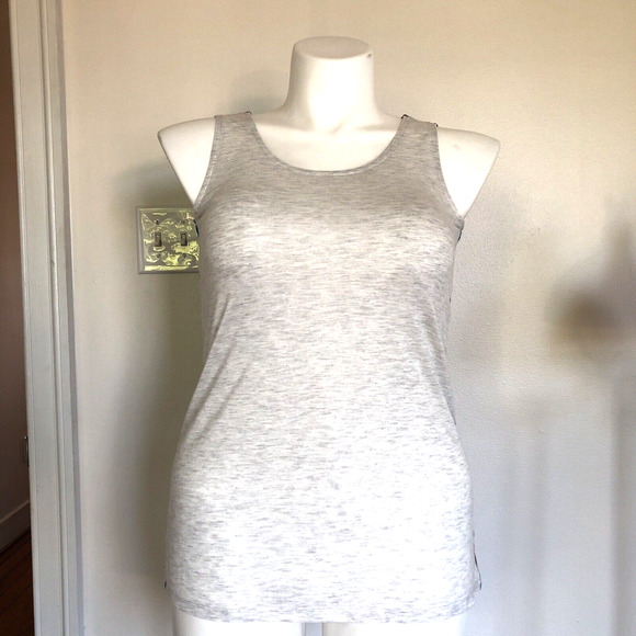 HEM & THREAD Ivory Front Blue Brown Back Knit Round Neck Tank Top Size Small - Picture 1 of 9